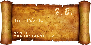 Hirn Béla névjegykártya